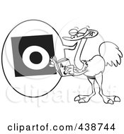 Royalty Free RF Clip Art Illustration Of A Cartoon Black And White Outline Design Of An Ostrich Reading The ABCs
