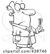 Royalty Free RF Clip Art Illustration Of A Cartoon Black And White Outline Design Of A Man Holding A Comb