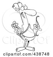 Royalty Free RF Clip Art Illustration Of A Cartoon Black And White Outline Design Of An Old Cupid Holding A Bow And Arrows