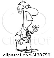 Royalty Free RF Clip Art Illustration Of A Cartoon Black And White Outline Design Of A Businessman Pointing And Smiling
