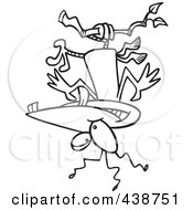 Royalty Free RF Clip Art Illustration Of A Cartoon Black And White Outline Design Of A Nutty Bird Hanging Upside Down