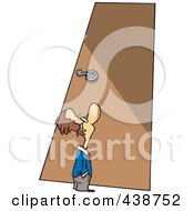 Poster, Art Print Of Cartoon Tiny Businessman Looking Up At A Door