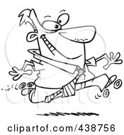 Poster, Art Print Of Cartoon Black And White Outline Design Of A Businessman Roller Skating In The Office