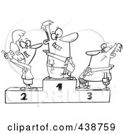 Poster, Art Print Of Cartoon Black And White Outline Design Of A Podium Of First Second And Third Place Business People