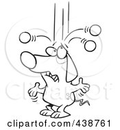 Poster, Art Print Of Cartoon Black And White Outline Design Of An Old Dog Trying To Juggle Balls
