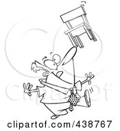 Poster, Art Print Of Cartoon Black And White Outline Design Of A Businessman Balancing A Chair On His Nose