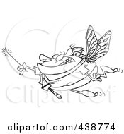 Poster, Art Print Of Cartoon Black And White Outline Design Of A Businessman Fairy Holding A Magic Wand