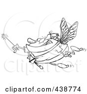 Royalty Free RF Clip Art Illustration Of A Cartoon Black And White Outline Design Of A Businessman Fairy Holding A Magic Wand