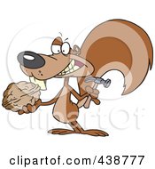 Cartoon Squirrel Holding A Nut And Hammer