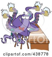 Cartoon Octopus Bartender Serving Beer
