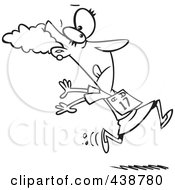 Poster, Art Print Of Cartoon Black And White Outline Design Of A Businesswoman Running In The Office Olympics