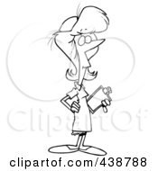 Royalty Free RF Clip Art Illustration Of A Cartoon Black And White Outline Design Of A Nurse With A Clipboard