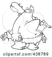 Poster, Art Print Of Cartoon Black And White Outline Design Of An Ogre Carrying A Club
