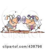 Poster, Art Print Of Cartoon Pig Wedding Couple In A Puddle Of Mud