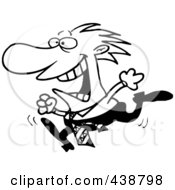 Poster, Art Print Of Cartoon Black And White Outline Design Of A Businessman Happily Running