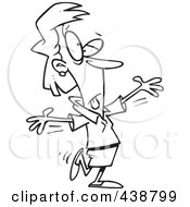 Royalty Free RF Clip Art Illustration Of A Cartoon Black And White Outline Design Of A Businesswoman Doing Calisthenics