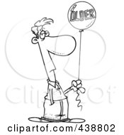 Royalty Free RF Clip Art Illustration Of A Cartoon Black And White Outline Design Of A Man Holding An Older Birthday Balloon