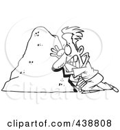 Royalty Free RF Clip Art Illustration Of A Cartoon Black And White Outline Design Of A Businessman Up Against An Obstacle