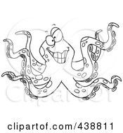 Poster, Art Print Of Cartoon Black And White Outline Design Of An Octopus Smiling
