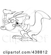 Poster, Art Print Of Cartoon Black And White Outline Design Of An Olympic Kangaroo With A Torch