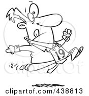 Poster, Art Print Of Cartoon Black And White Outline Design Of A Businessman Running In The Office Olympics