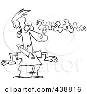 Cartoon Black And White Outline Design Of A Man With A Pin On His Nose To Avoid A Smell