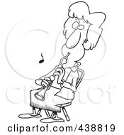 Poster, Art Print Of Cartoon Black And White Outline Design Of A Woman Sitting And Playing An Oboe