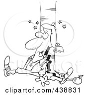 Royalty Free RF Clip Art Illustration Of A Cartoon Black And White Outline Design Of An Apple Hitting Newton On The Head