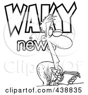 Royalty Free RF Clip Art Illustration Of A Cartoon Black And White Outline Design Of A Waky News Anchor