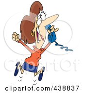 Poster, Art Print Of Cartoon Woman Jumping And Hearing Happy News On The Phone
