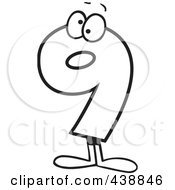 Royalty Free RF Clip Art Illustration Of A Cartoon Black And White Outline Design Of A Number Nine Character