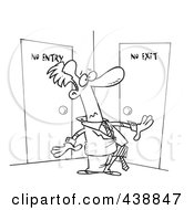 Royalty Free RF Clip Art Illustration Of A Cartoon Black And White Outline Design Of A Man Stuck In A Room With No Exit