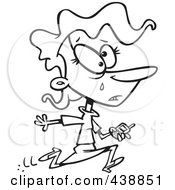 Poster, Art Print Of Cartoon Black And White Outline Design Of A Businesswoman Running To Get Bars On Her Phone