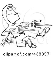 Royalty Free RF Clip Art Illustration Of A Cartoon Black And White Outline Design Of A Ninja Holding Blades by toonaday