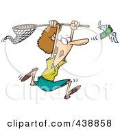 Poster, Art Print Of Cartoon Woman Chasing Money With A Net