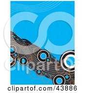 Poster, Art Print Of Blue Background With Funky Blue And Orange Circles On A Gray Wave