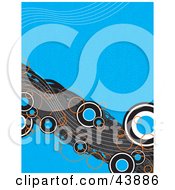 Clipart Illustration Of A Blue Background With Funky Blue And Orange Circles On A Gray Wave