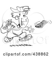 Royalty Free RF Clip Art Illustration Of A Cartoon Black And White Outline Design Of A Boy Tossing A Newspaper