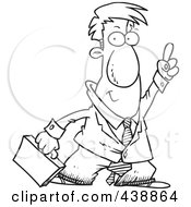 Royalty Free RF Clip Art Illustration Of A Cartoon Black And White Outline Design Of A Businessman Holding His Finger Up by toonaday