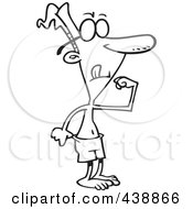 Royalty Free RF Clip Art Illustration Of A Cartoon Black And White Outline Design Of A Skinny Man Trying To Flex by toonaday