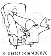 Royalty Free RF Clip Art Illustration Of A Cartoon Black And White Outline Design Of A Chair And Reading The News