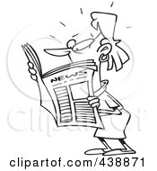 Royalty Free RF Clip Art Illustration Of A Cartoon Black And White Outline Design Of A Woman Reading Shocking News