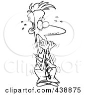Royalty Free RF Clip Art Illustration Of A Cartoon Black And White Outline Design Of A Nervous Businessman Biting His Nails