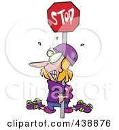 Cartoon Clumsy Roller Blader Hugging A Stop Sign
