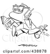 Royalty Free RF Clip Art Illustration Of A Cartoon Black And White Outline Design Of A Man Reading A Ninja For Dummies Book