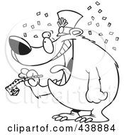 Poster, Art Print Of Cartoon Black And White Outline Design Of A New Year Bear Holding A Noise Maker