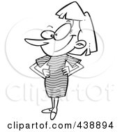 Royalty Free RF Clip Art Illustration Of A Cartoon Black And White Outline Design Of A Woman Showing Off Her New Dress by toonaday