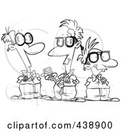 Royalty Free RF Clip Art Illustration Of A Cartoon Black And White Outline Design Of A Group Of Nerds Talking