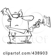 Royalty Free RF Clip Art Illustration Of A Cartoon Black And White Outline Design Of A Man Making A Notation