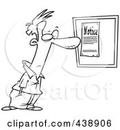 Cartoon Black And White Outline Design Of A Man Reading A Notice